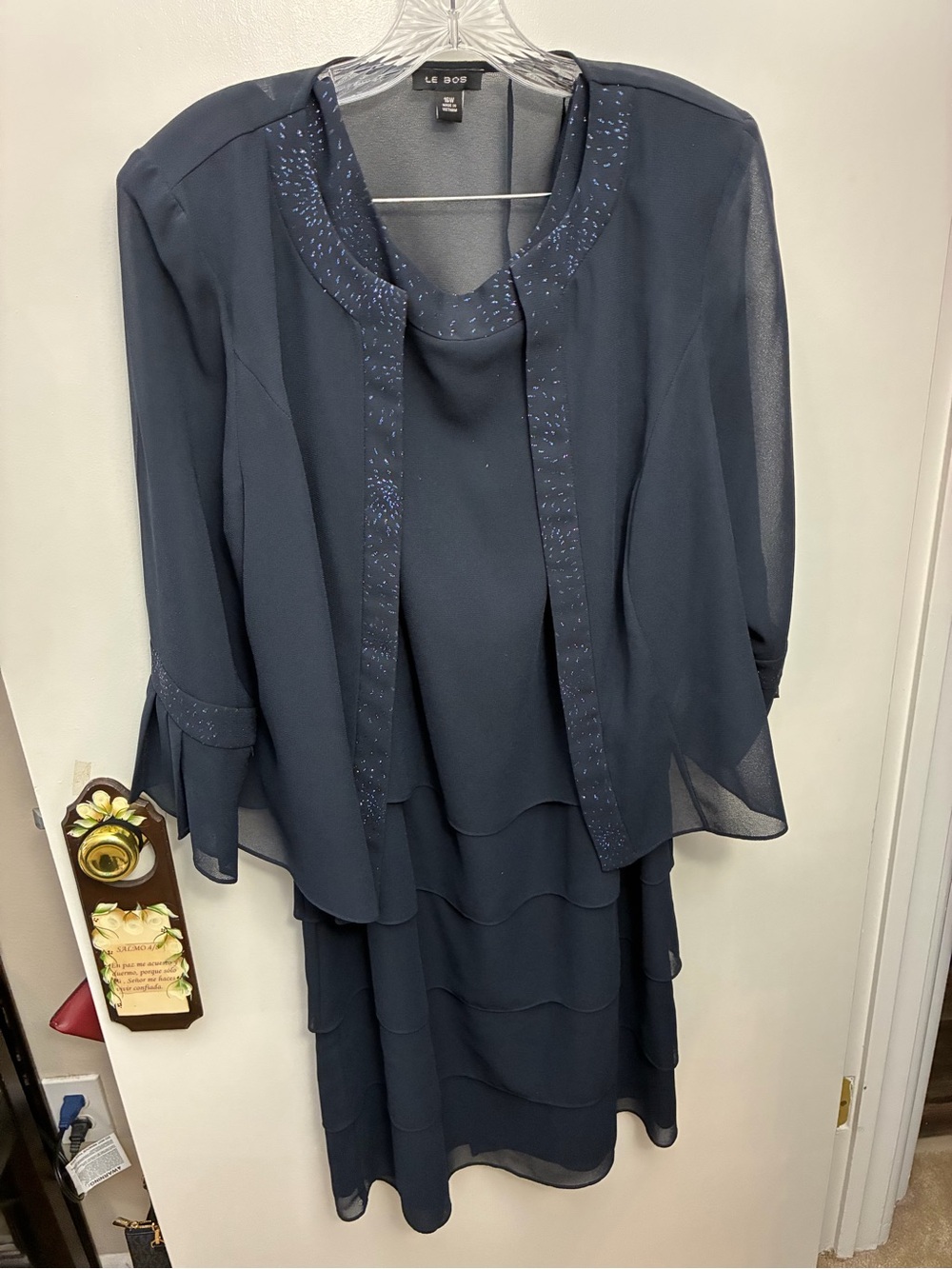 Le Bos Navy Layered Midi Dress with Sheer Jacket